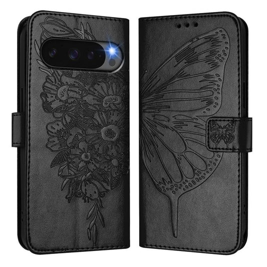 For Google Pixel 10 / 10 Pro+ Embossed Butterfly Leather Phone Case(Black) - Google Cases by buy2fix | Online Shopping UK | buy2fix