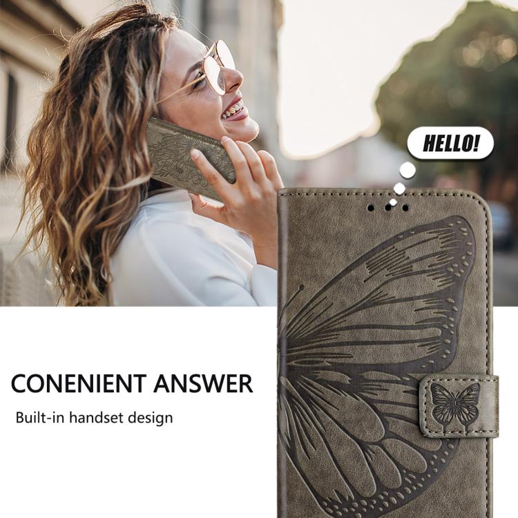 For Google Pixel 10 Pro XL Embossed Butterfly Leather Phone Case(Grey) - Google Cases by buy2fix | Online Shopping UK | buy2fix