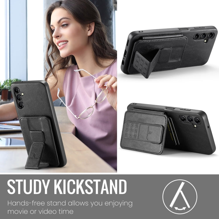 For Samsung Galaxy A15 5G Fierre Shann Oil Wax Cow Leather Card Holder Back Phone Case(Black) by FIERRE SHANN