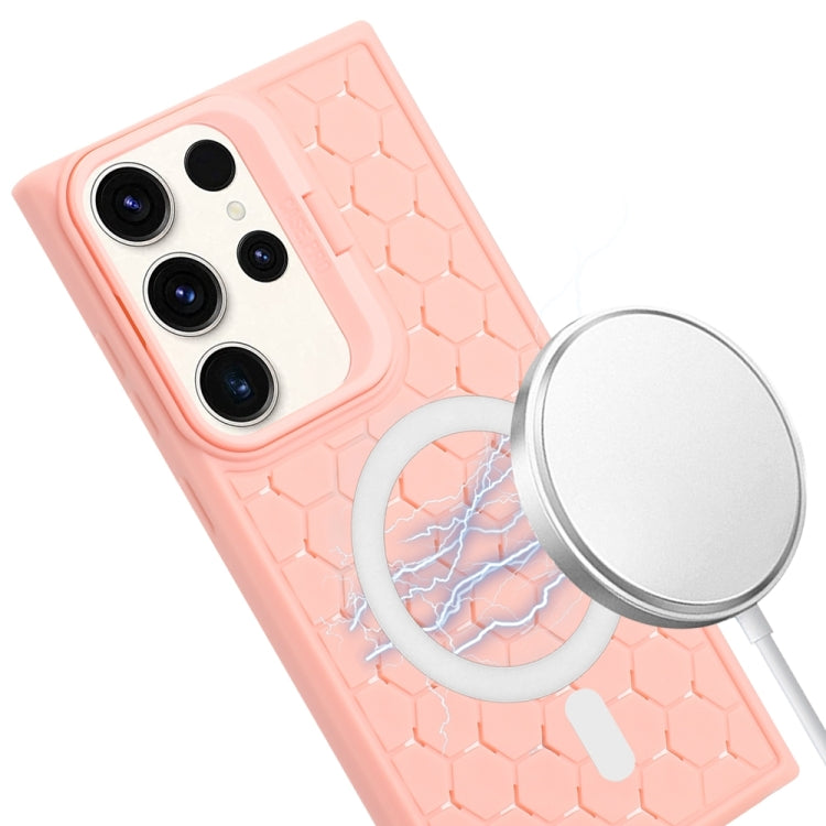 For Samsung Galaxy S23 Ultra 5G Honeycomb Radiating Lens Holder Magsafe Phone Case(Pink) by buy2fix