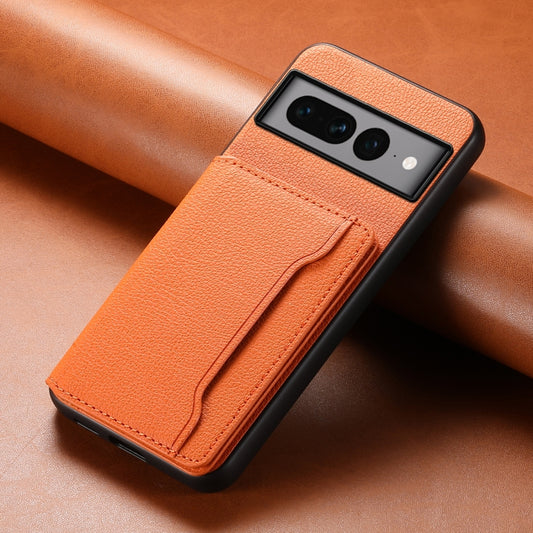 For Google Pixel 7 Pro 5G Calf Texture Card Bag Design Full Coverage Phone Case(Orange) by buy2fix