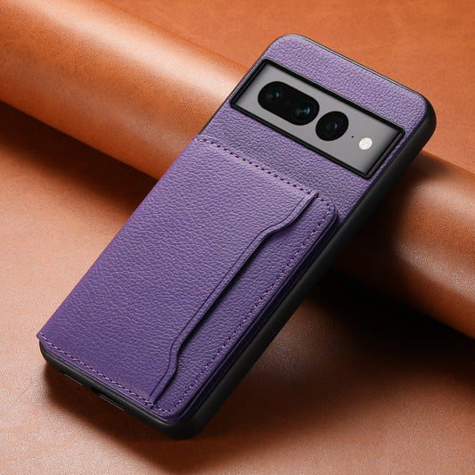 For Google Pixel 7 Pro 5G Calf Texture Card Bag Design Full Coverage Phone Case(Purple) by buy2fix