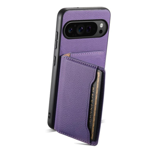 For Google Pixel 10 Pro / 10 Calf Texture Card Bag Design Full Coverage Phone Case(Purple) - Google Cases by buy2fix | Online Shopping UK | buy2fix