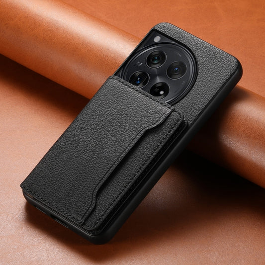 For OnePlus 12 Calf Texture Card Bag Design Full Coverage Phone Case(Black) by buy2fix