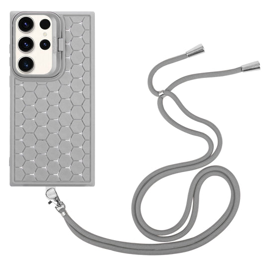 For Samsung Galaxy S23 Ultra 5G Honeycomb Radiating Lens Holder Magsafe Phone Case with Lanyard(Grey) by buy2fix