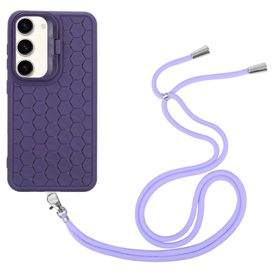 For Samsung Galaxy S23 5G Honeycomb Radiating Lens Holder Magsafe Phone Case with Lanyard(Purple) by buy2fix