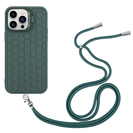 For iPhone 12 Pro Max Honeycomb Radiating Lens Holder Magsafe Phone Case with Lanyard(Green) by buy2fix