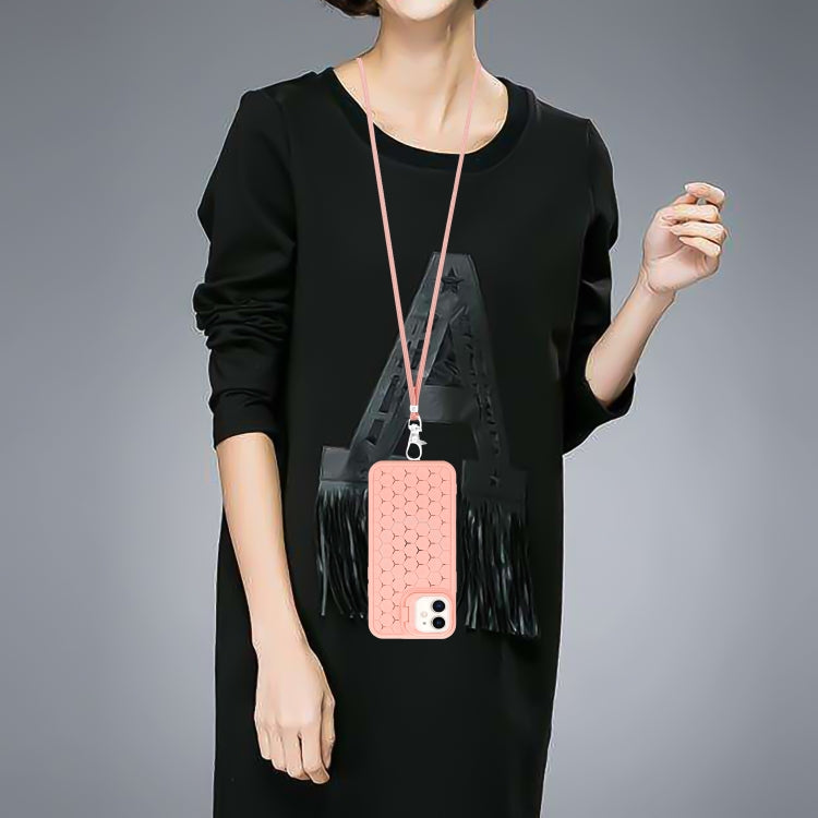 For iPhone 11 Honeycomb Radiating Lens Holder Magsafe Phone Case with Lanyard(Pink) by buy2fix