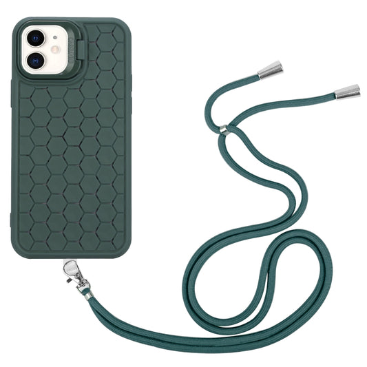 For iPhone 11 Honeycomb Radiating Lens Holder Magsafe Phone Case with Lanyard(Green) by buy2fix