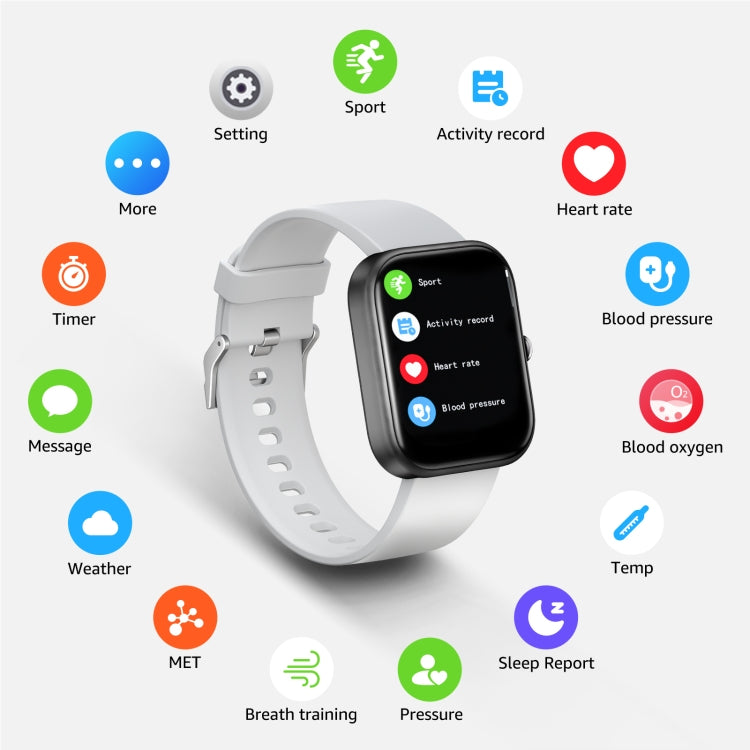 GTS5 2.0 inch Fitness Health Smart Watch, BT Call / Heart Rate / Blood Pressure / MET / Blood Glucose(Light Grey) by buy2fix