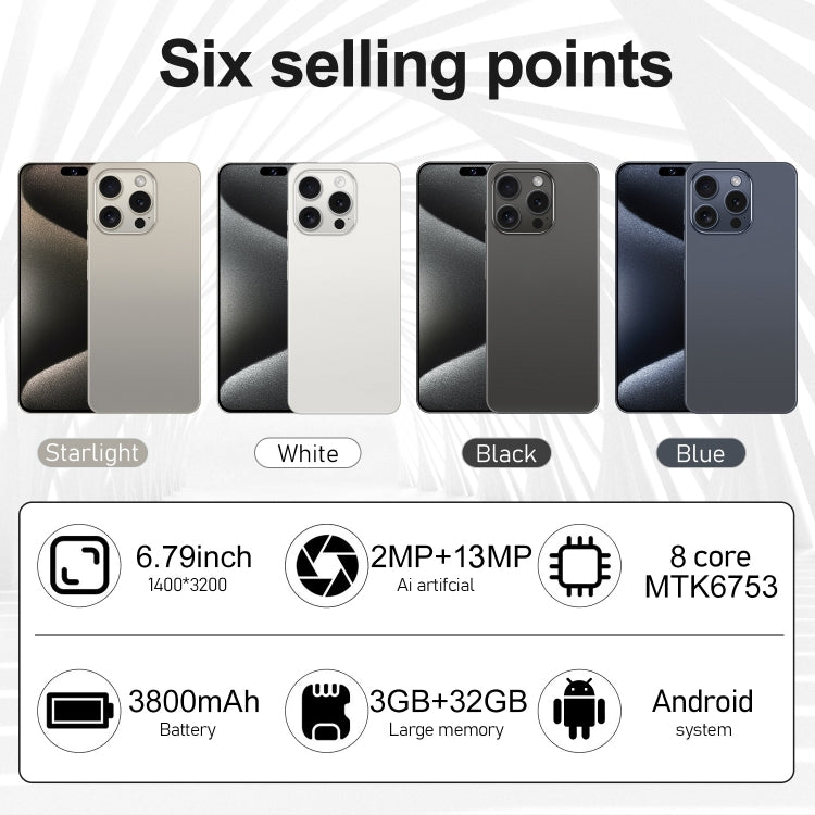 i15 Pro Max / VD1, 3GB+32GB, 6.79 inch Screen, Face Identification, Android 8.1 MTK6753 Octa Core, Network: 4G, Dual SIM(White) - by buy2fix | Online Shopping UK | buy2fix