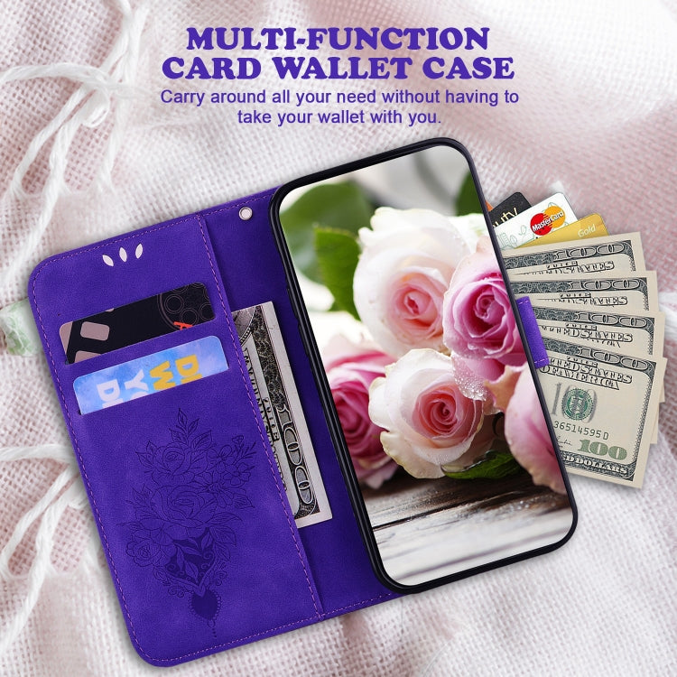 For Google Pixel 9 Pro Butterfly Rose Embossed Leather Phone Case(Purple) by buy2fix