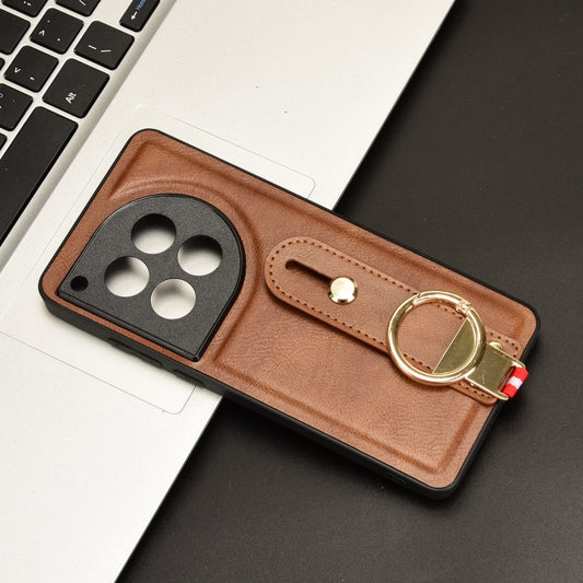 For OnePlus 12 Wristband Leather Back Phone Case(Brown) by buy2fix