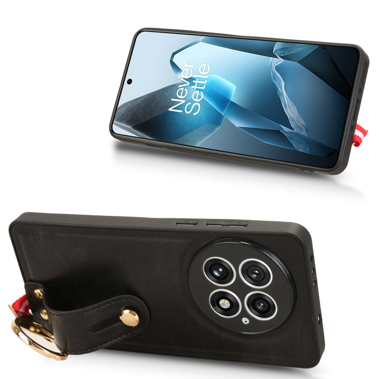 For OnePlus 13 Wristband Leather Back Phone Case(Black) - OnePlus Cases by buy2fix | Online Shopping UK | buy2fix