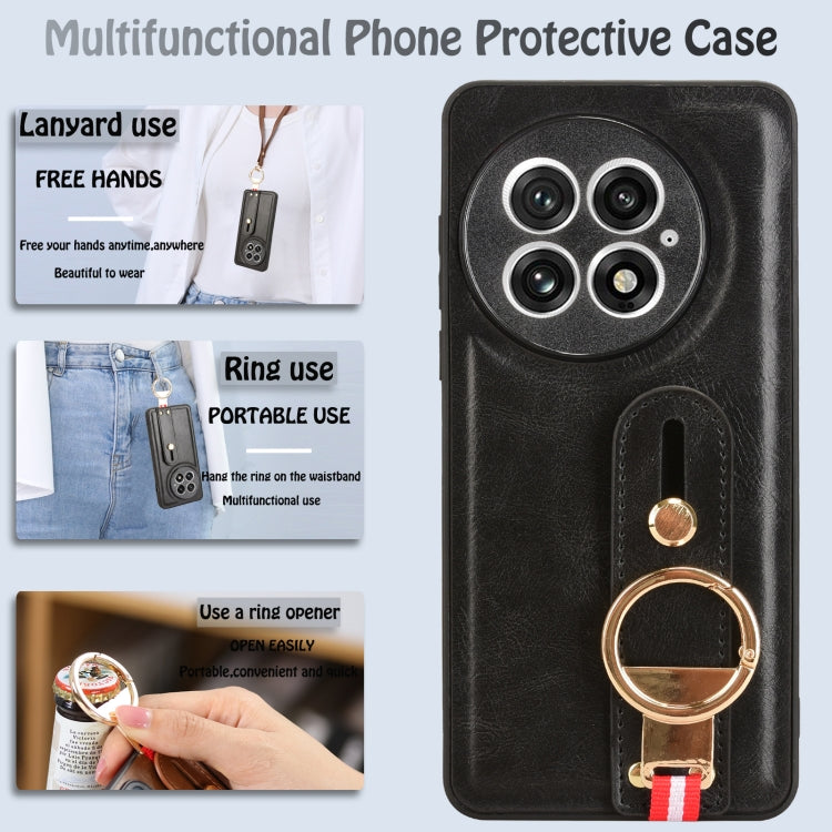 For OnePlus 13 Wristband Leather Back Phone Case(Black) - OnePlus Cases by buy2fix | Online Shopping UK | buy2fix