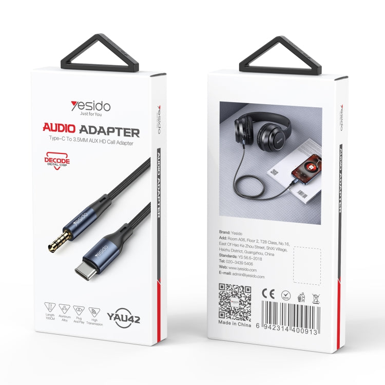 Yesido YAU42 USB-C/Type-C to 3.5mm AUX Audio Adapter Cable, Length: 1m(Black) by Yesido