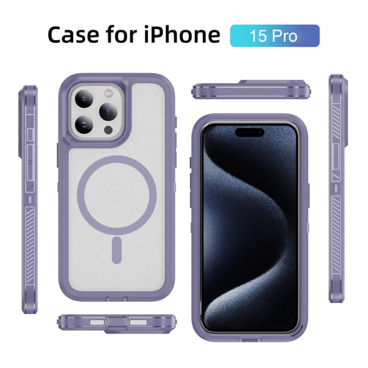 For iPhone 15 Pro Guard Magsafe Magnetic Ring Matte Phone Case(Light Purple) by buy2fix