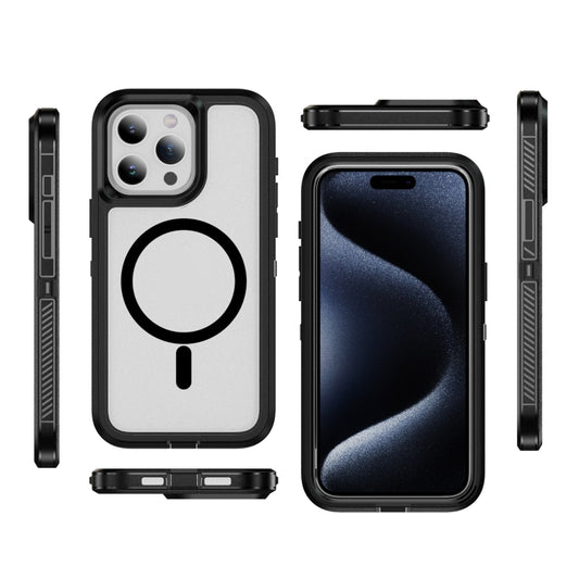 For iPhone 15 Plus / 14 Plus Guard Magsafe Magnetic Ring Matte Phone Case(Black+Transparent) by buy2fix