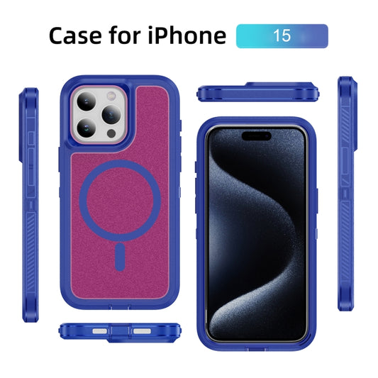 For iPhone 15 Guard Magsafe Magnetic Ring Matte Phone Case(Blue+Rose Red) by buy2fix