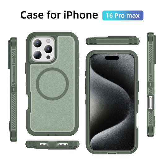 For iPhone 16 Pro Max Guard Magsafe Magnetic Ring Matte Phone Case(Green) by buy2fix
