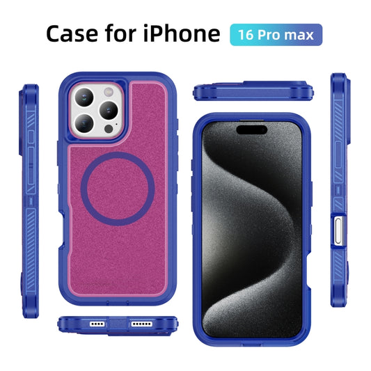 For iPhone 16 Pro Max Guard Magsafe Magnetic Ring Matte Phone Case(Blue+Rose Red) by buy2fix