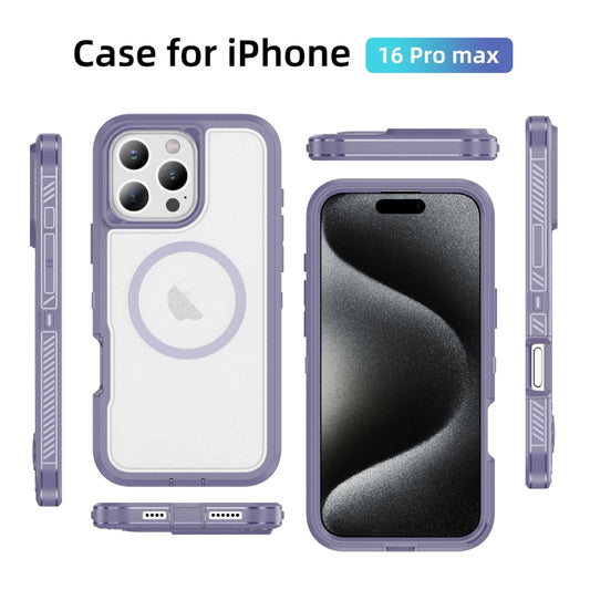 For iPhone 16 Pro Max Guard Magsafe Magnetic Ring Matte Phone Case(Light Purple) by buy2fix
