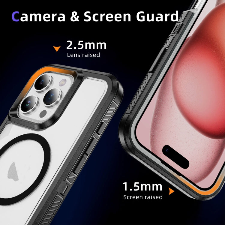 For iPhone 16 Pro Guard Magsafe Magnetic Ring Matte Phone Case(Black+Transparent) by buy2fix