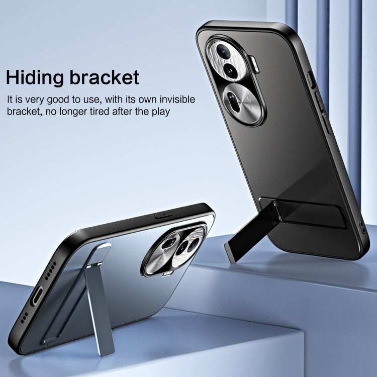 For OPPO Reno11 Global R-JUST RJ-61 Electroplating Frosted TPU + PC Phone Case with Holder(Blue) by R-JUST