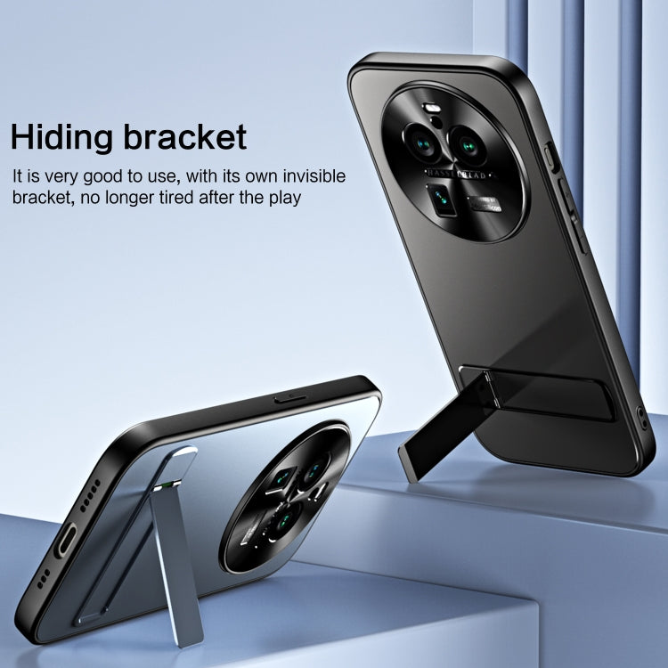 For OPPO Find X6 R-JUST RJ-61 Electroplating Frosted TPU + PC Phone Case with Holder(Blue) by R-JUST