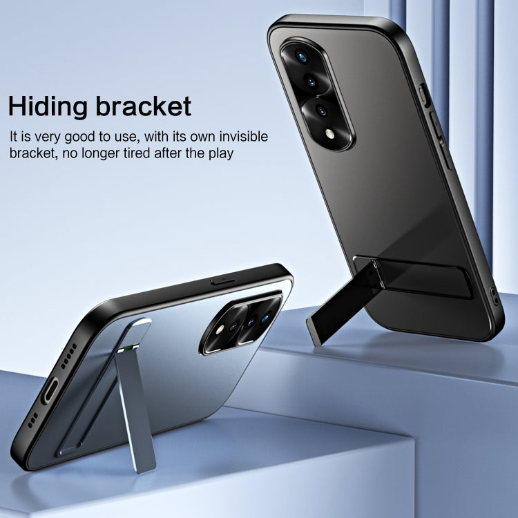 For Honor 70 R-JUST RJ-61 Electroplating Frosted TPU + PC Phone Case with Holder(Blue) by R-JUST