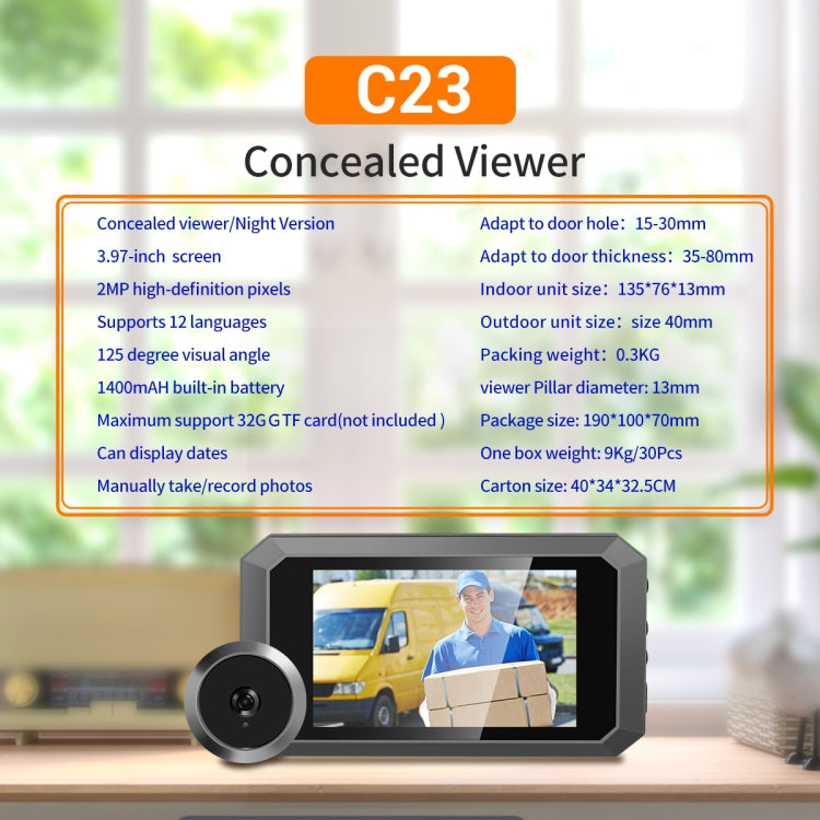 ESCAM C23 3.97 inch 1080p Smart Digital Door Concealed Viewer Wide Angle With Night Vision(Black) by ESCAM