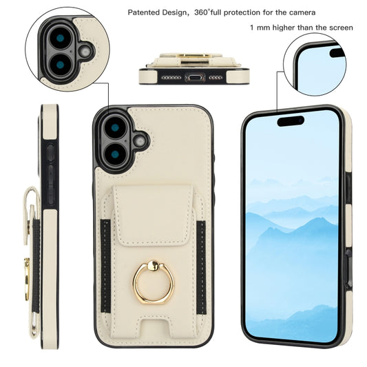 For iPhone 16 Plus Elastic Card Bag Ring Holder Phone Case(White) by buy2fix