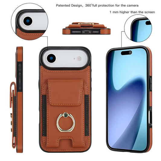 For iPhone Air Elastic Card Bag Ring Holder Phone Case(Brown) - iPhone Air Cases by buy2fix | Online Shopping UK | buy2fix
