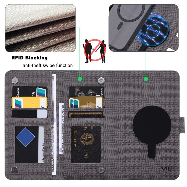 For iPhone 12 / 12 Pro ViLi GHA Series Shockproof MagSafe RFID Leather Attraction Horizontal Flip Phone Case(Grey) by ViLi