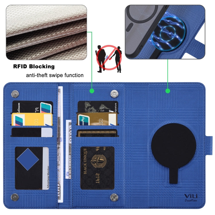 For iPhone 12 / 12 Pro ViLi GHA Series Shockproof MagSafe RFID Leather Attraction Horizontal Flip Phone Case(Blue) by ViLi