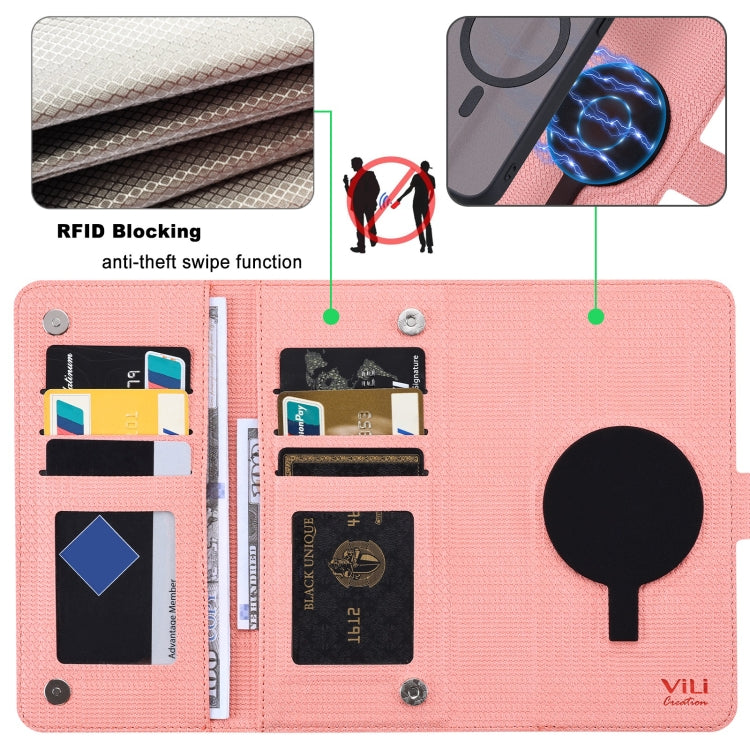 For iPhone 14 Pro Max ViLi GHA Series Shockproof MagSafe RFID Leather Attraction Horizontal Flip Phone Case(Pink) by ViLi