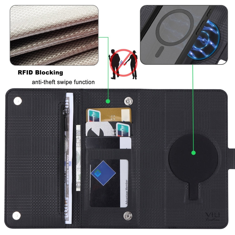 For Google Pixel 8 Pro ViLi GHB Series MagSafe Magnetic Zipper Leather Phone Case(Black) by ViLi