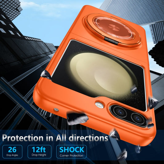 For Samsung Galaxy Z Flip5 5G 360 Degree Rotating Holder MagSafe PC Full Coverage Shockproof Phone Case(Orange) by buy2fix
