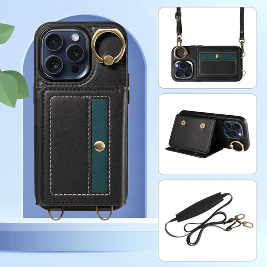 For iPhone 15 Pro Crossbodys Card Bag Ring Holder Leather Phone Case(Black) - iPhone 15 Pro Cases by buy2fix | Online Shopping UK | buy2fix