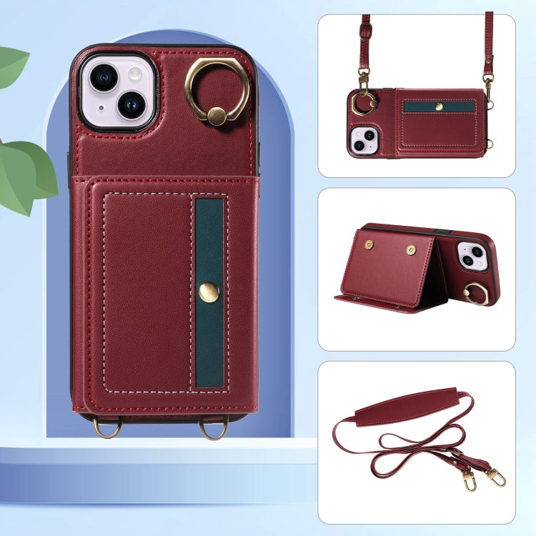 For iPhone 14 Plus Crossbodys Card Bag Ring Holder Leather Phone Case(Red) - iPhone 14 Plus Cases by buy2fix | Online Shopping UK | buy2fix