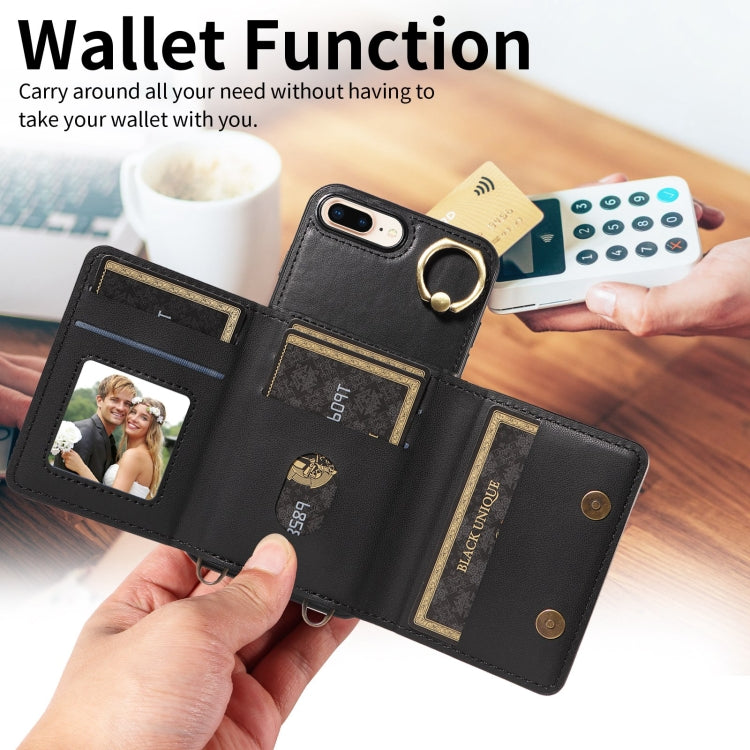 For iPhone 7 / 8 / SE 2022 Crossbodys Card Bag Ring Holder Leather Phone Case(Black) - iPhone SE 2022 / 2020 / 8 / 7 Cases by buy2fix | Online Shopping UK | buy2fix