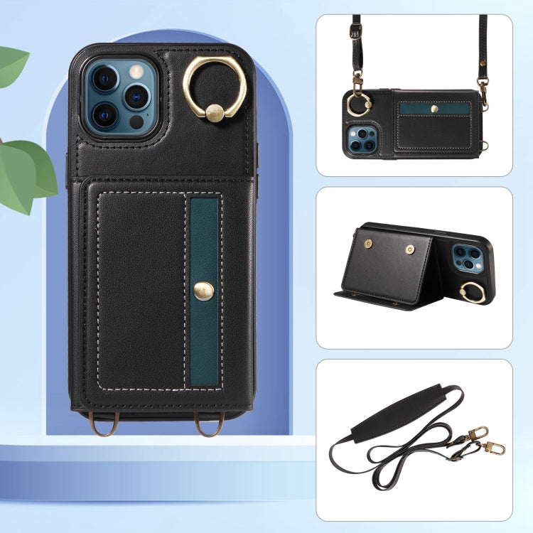 For iPhone 12 Pro Max Crossbodys Card Bag Ring Holder Leather Phone Case(Black) - iPhone 12 Pro Max Cases by buy2fix | Online Shopping UK | buy2fix