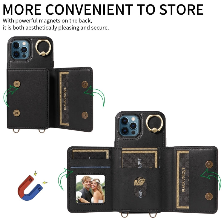 For iPhone 12 Pro Max Crossbodys Card Bag Ring Holder Leather Phone Case(Black) - iPhone 12 Pro Max Cases by buy2fix | Online Shopping UK | buy2fix