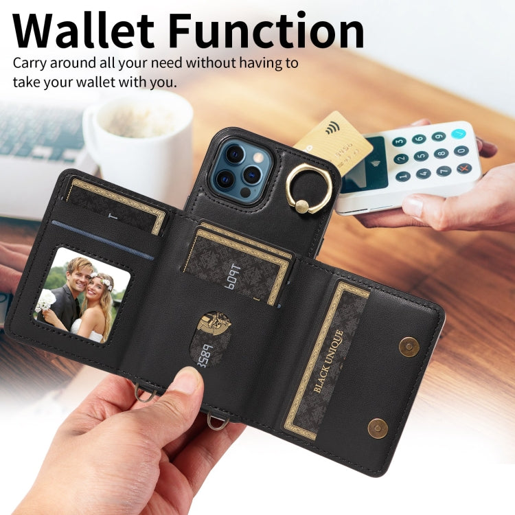 For iPhone 12 Pro Max Crossbodys Card Bag Ring Holder Leather Phone Case(Black) - iPhone 12 Pro Max Cases by buy2fix | Online Shopping UK | buy2fix