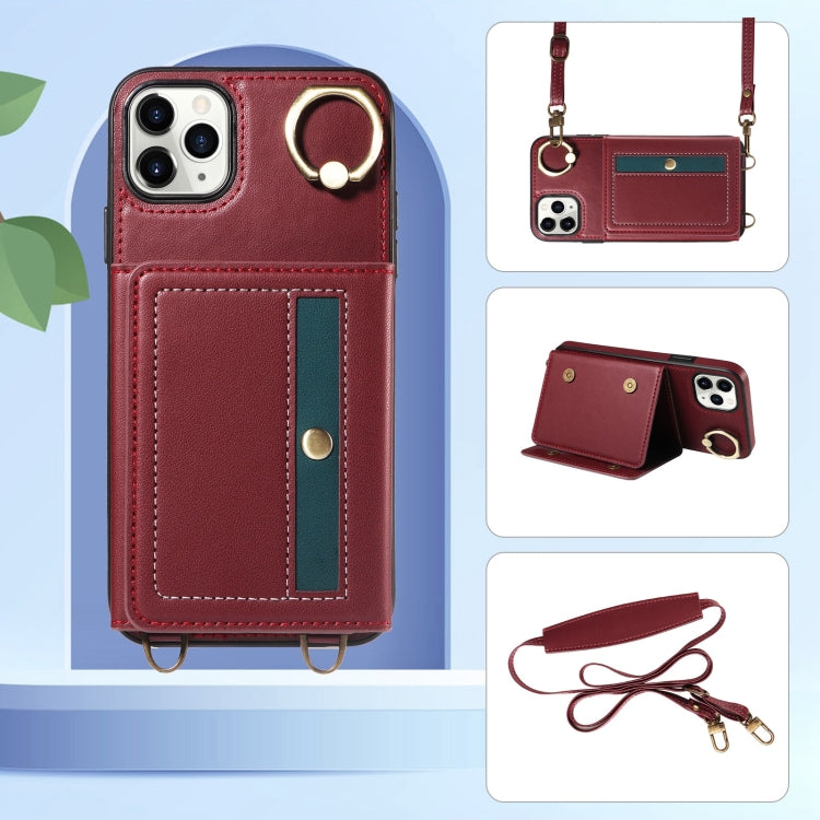 For iPhone 11 Pro Max Crossbodys Card Bag Ring Holder Leather Phone Case(Red) - iPhone 11 Pro Max Cases by buy2fix | Online Shopping UK | buy2fix