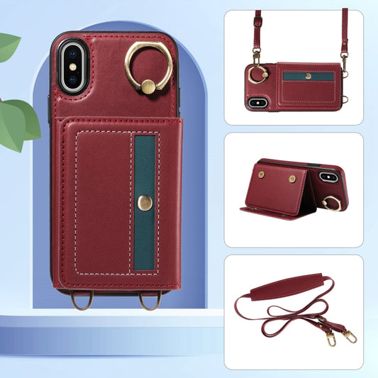 For iPhone X / XS Crossbodys Card Bag Ring Holder Leather Phone Case(Red) - More iPhone Cases by buy2fix | Online Shopping UK | buy2fix