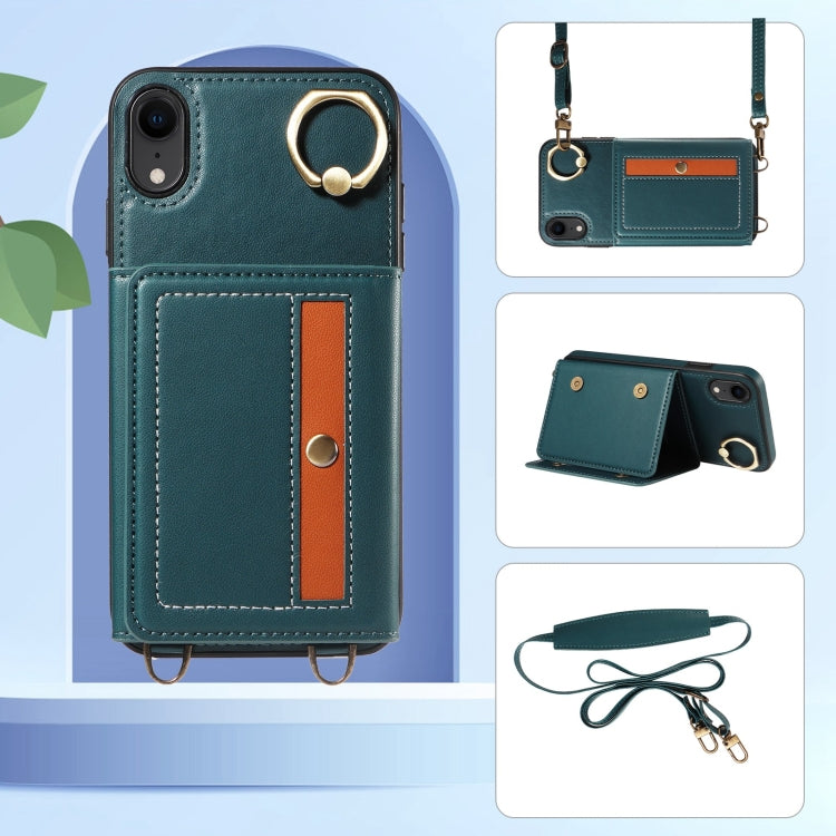 For iPhone XR Crossbodys Card Bag Ring Holder Leather Phone Case(Green) - More iPhone Cases by buy2fix | Online Shopping UK | buy2fix