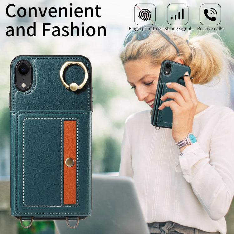 For iPhone XR Crossbodys Card Bag Ring Holder Leather Phone Case(Green) - More iPhone Cases by buy2fix | Online Shopping UK | buy2fix