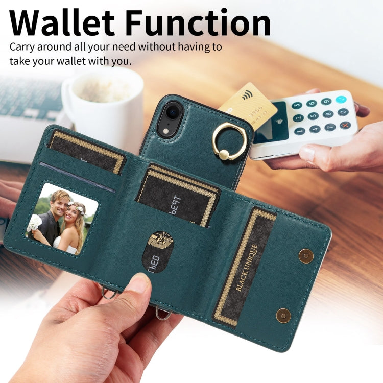 For iPhone XR Crossbodys Card Bag Ring Holder Leather Phone Case(Green) - More iPhone Cases by buy2fix | Online Shopping UK | buy2fix