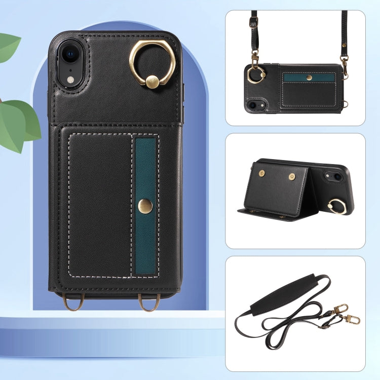 For iPhone XR Crossbodys Card Bag Ring Holder Leather Phone Case(Black) - More iPhone Cases by buy2fix | Online Shopping UK | buy2fix